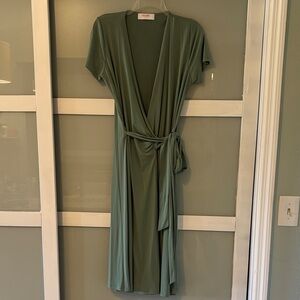 Renee C. Olive Green Wrap Midi Dress